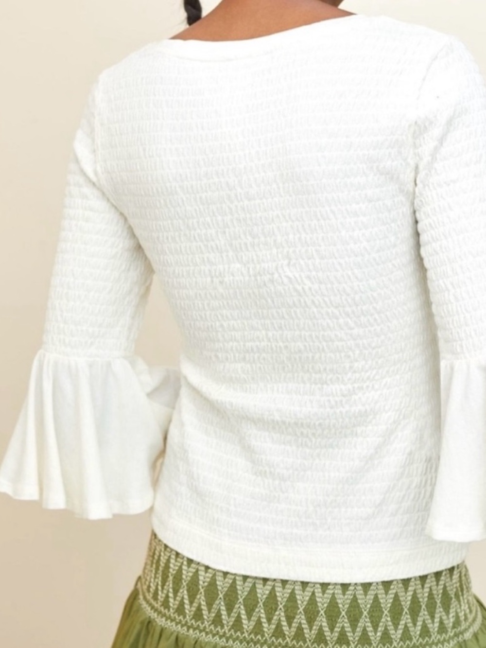 Anthropologie Smocked Bell-Sleeve Top Med - Picture 3 of 8